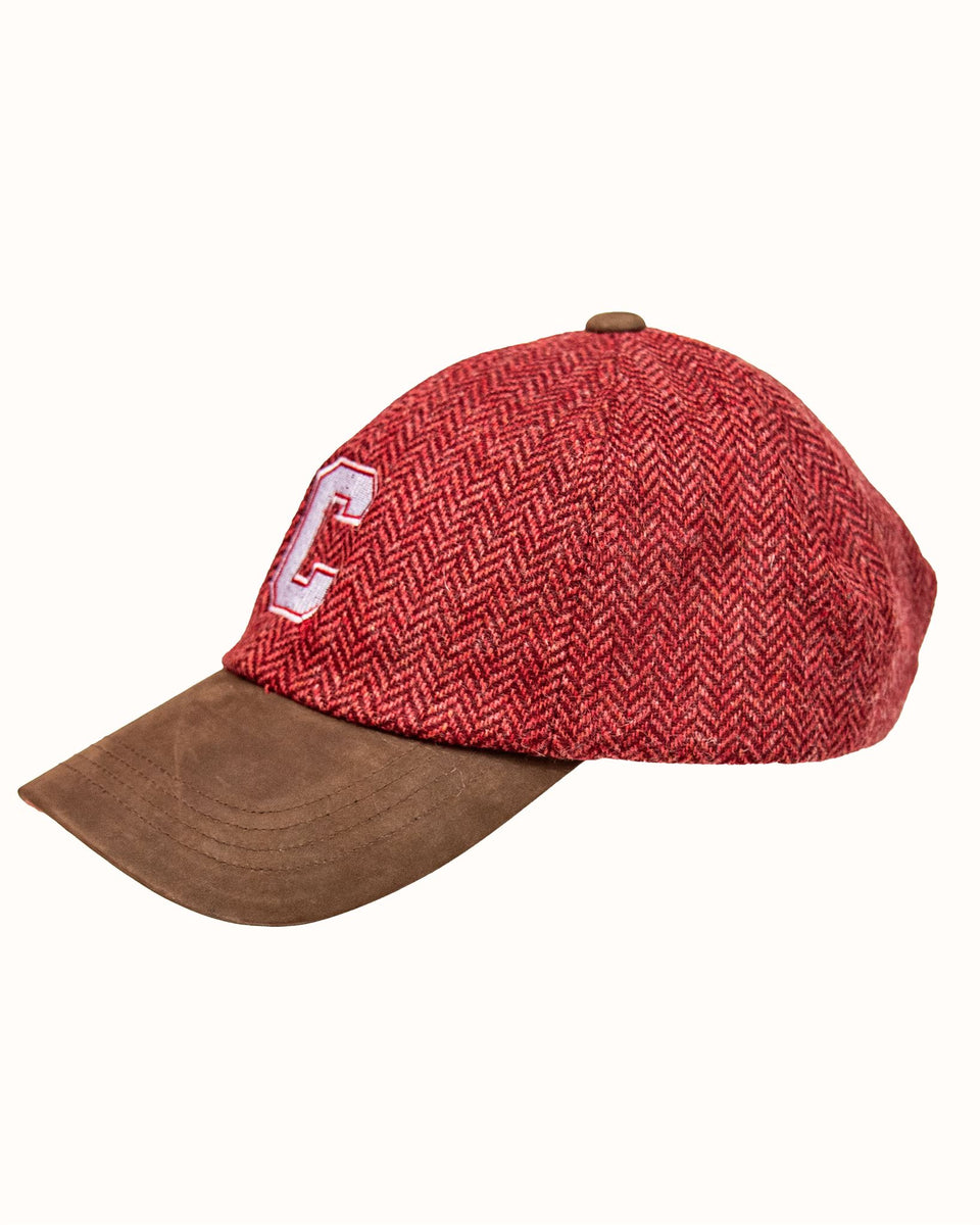 Cornell University Red Herringbone Wool Baseball Cap with Leather