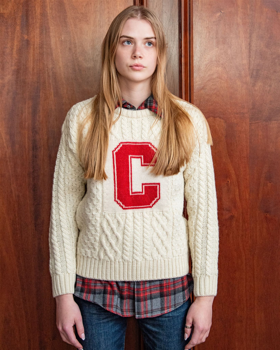Cornell University Women’s British Wool Crew-Neck Fisherman’s Sweater