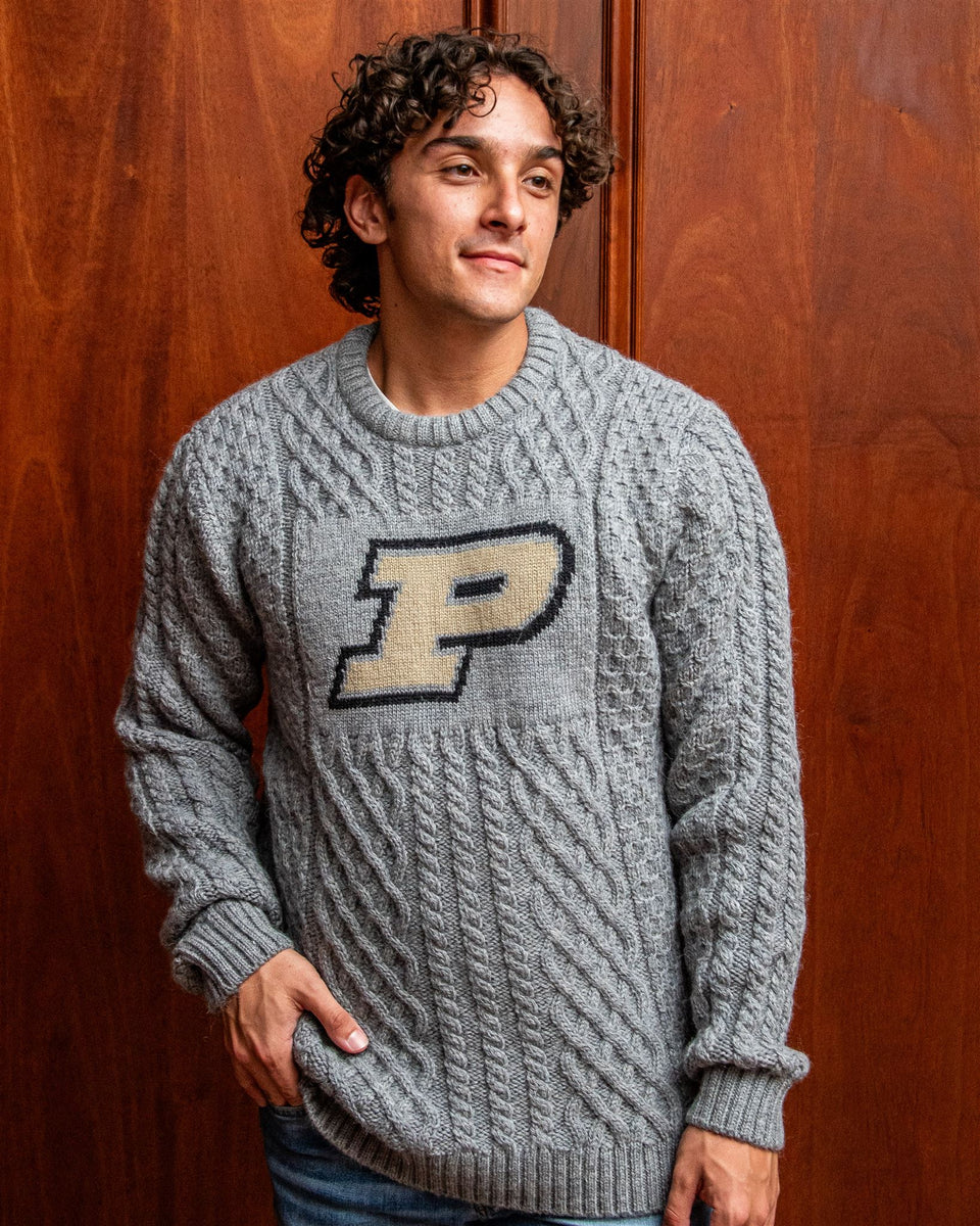 Purdue University Men's British Wool Fisherman's Sweater