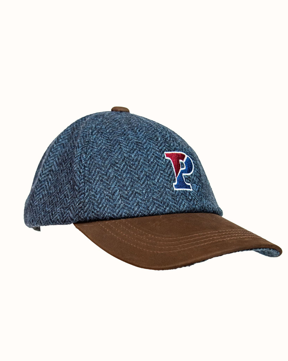 University of Pennsylvania Blue Herringbone Wool Baseball Cap with Leather  Bill