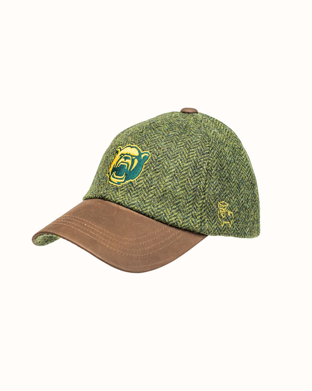 Baylor University Green Herringbone Tweed Baseball Cap with Leather Bill (Bear)