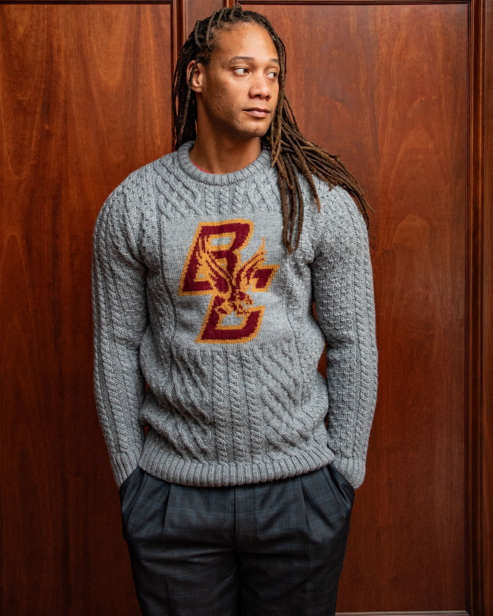 Boston College Men s British Wool Crew Neck Sweater Collegiate Couture Collegiate Knitwear Designs