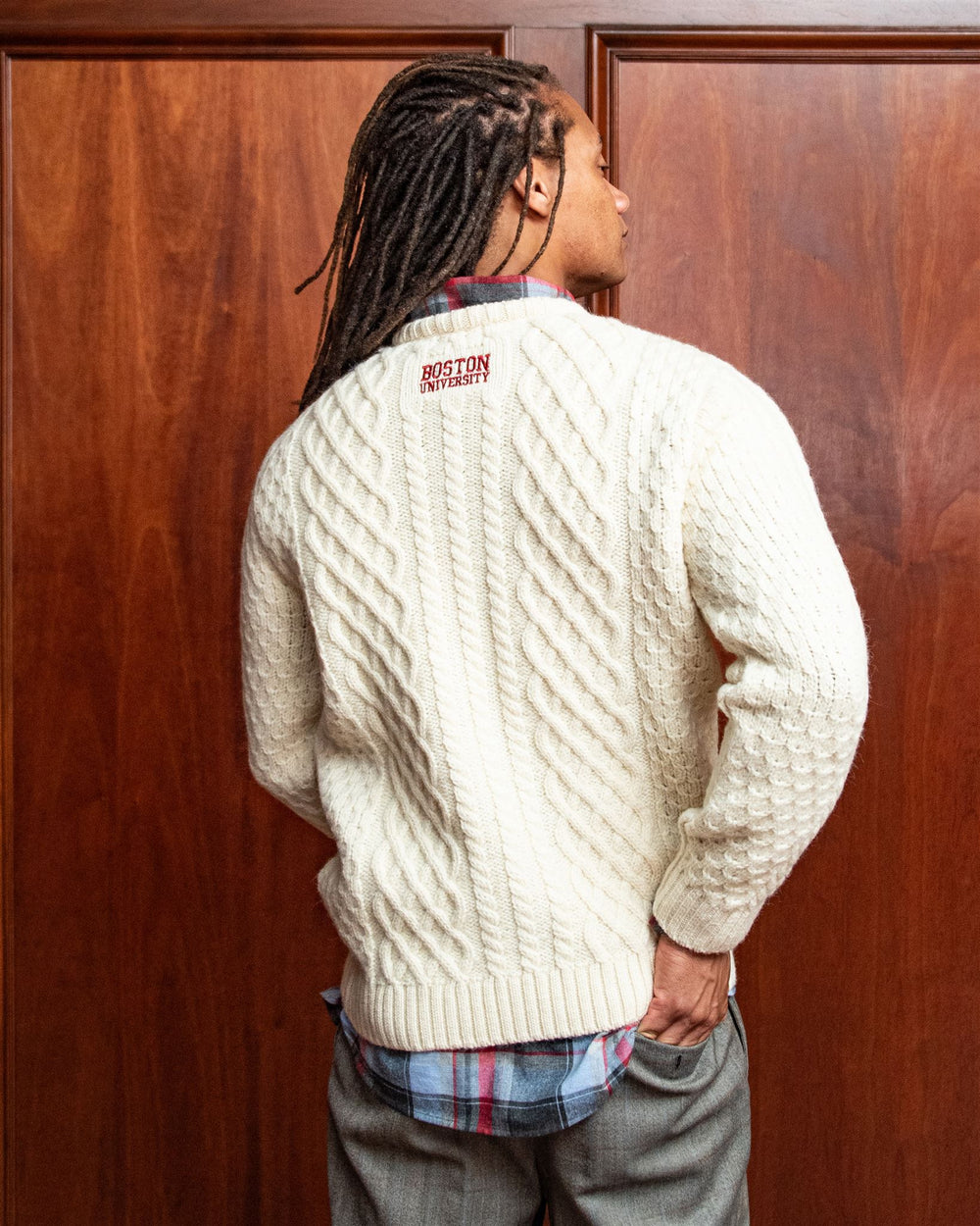 Boston University Men's British Wool Crew-Neck Sweater