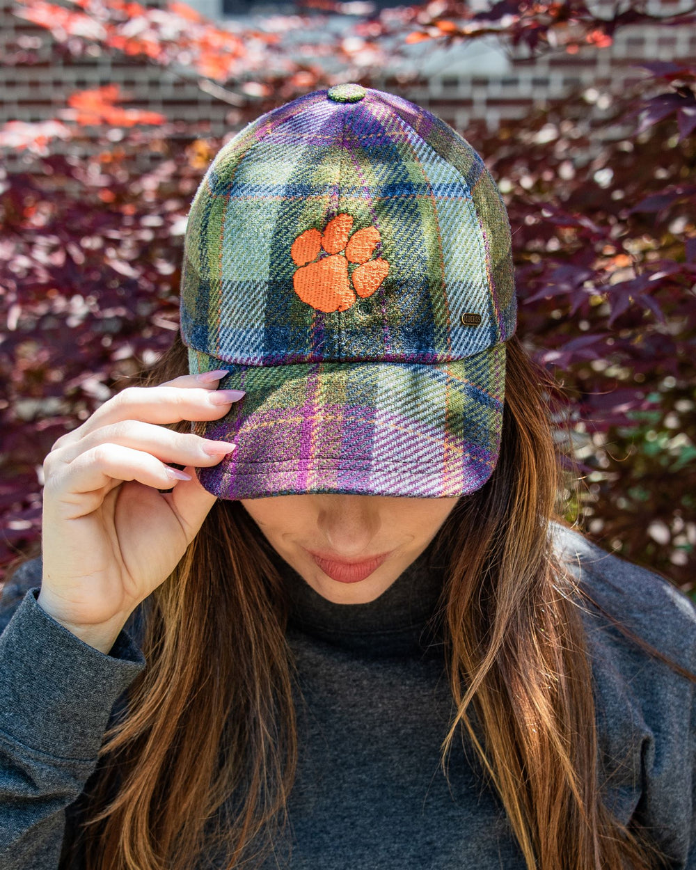 Clemson University Purple Plaid Wool Baseball Cap Collegiate Couture Collegiate Knitwear Designs