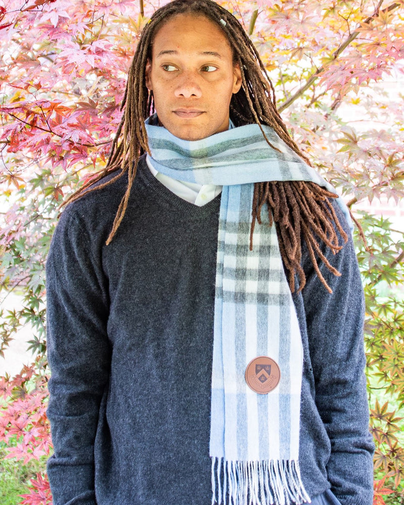 
                  
                    Columbia University Scottish Tartan Light Blue Cashmere Blend Scarf
                  
                