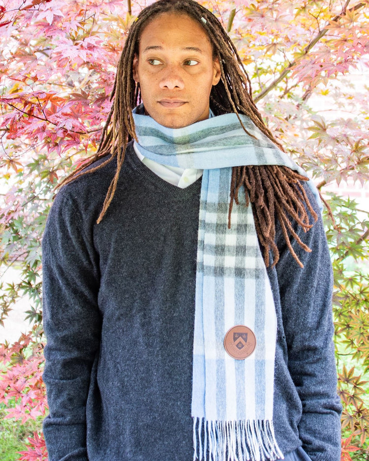 
                  
                    Columbia University Scottish Tartan Light Blue Cashmere Blend Scarf
                  
                