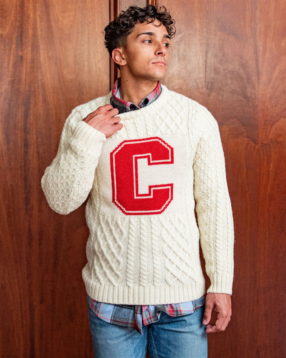Cornell University Men s British Wool Crew Neck Fisherman s Sweater