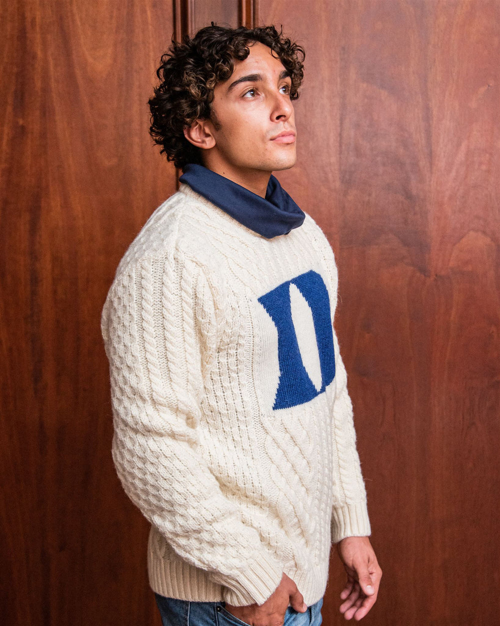 Duke University Men s British Wool Crew Neck Sweater Collegiate Couture Collegiate Knitwear Designs