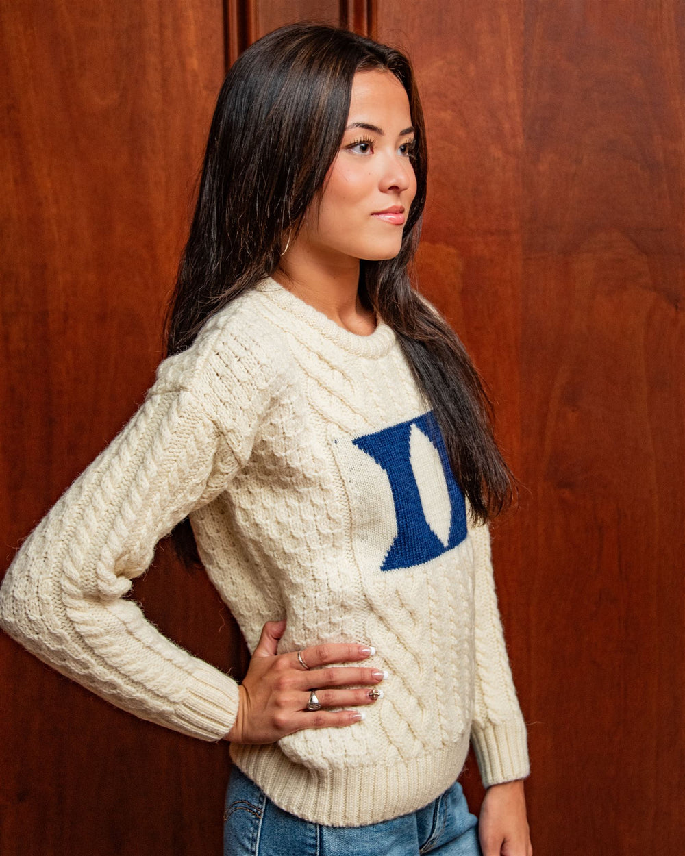 Duke University Women s British Wool Crew Neck Sweater Collegiate Couture Collegiate Knitwear Designs