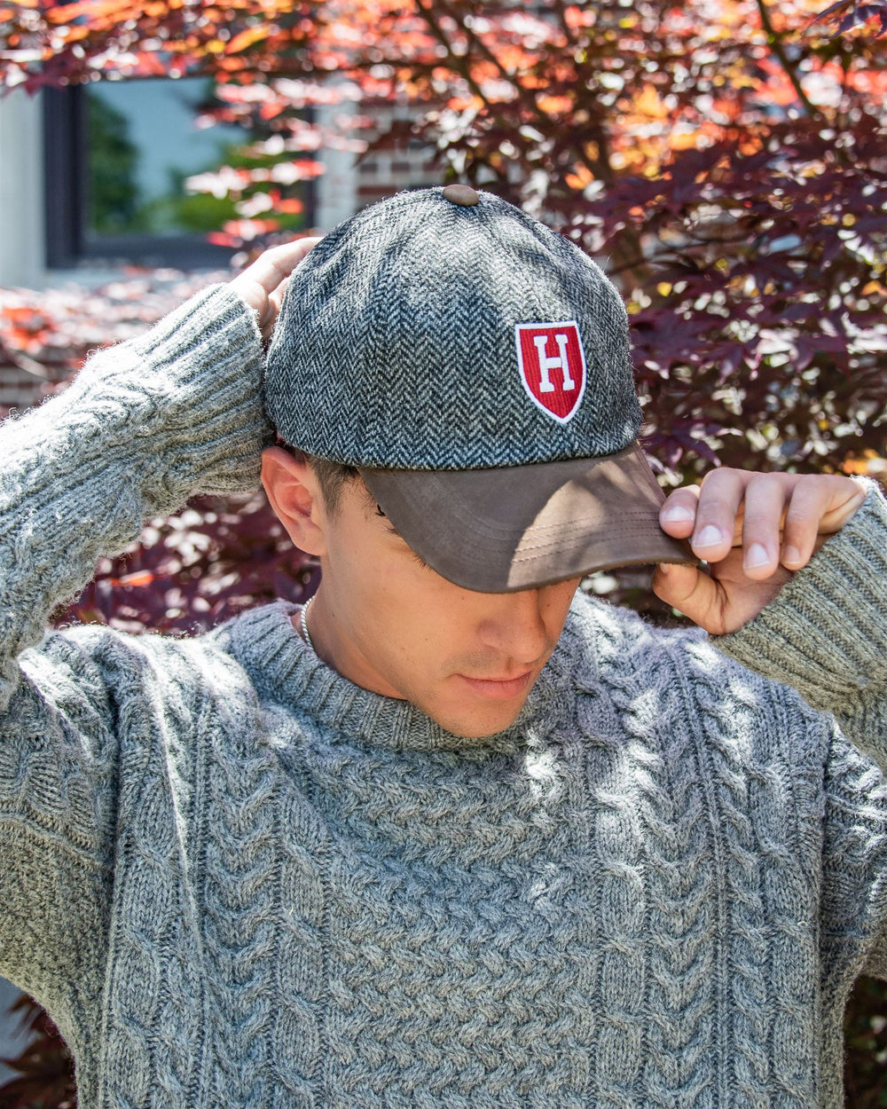 Harvard University Grey Herringbone Wool Baseball Cap
