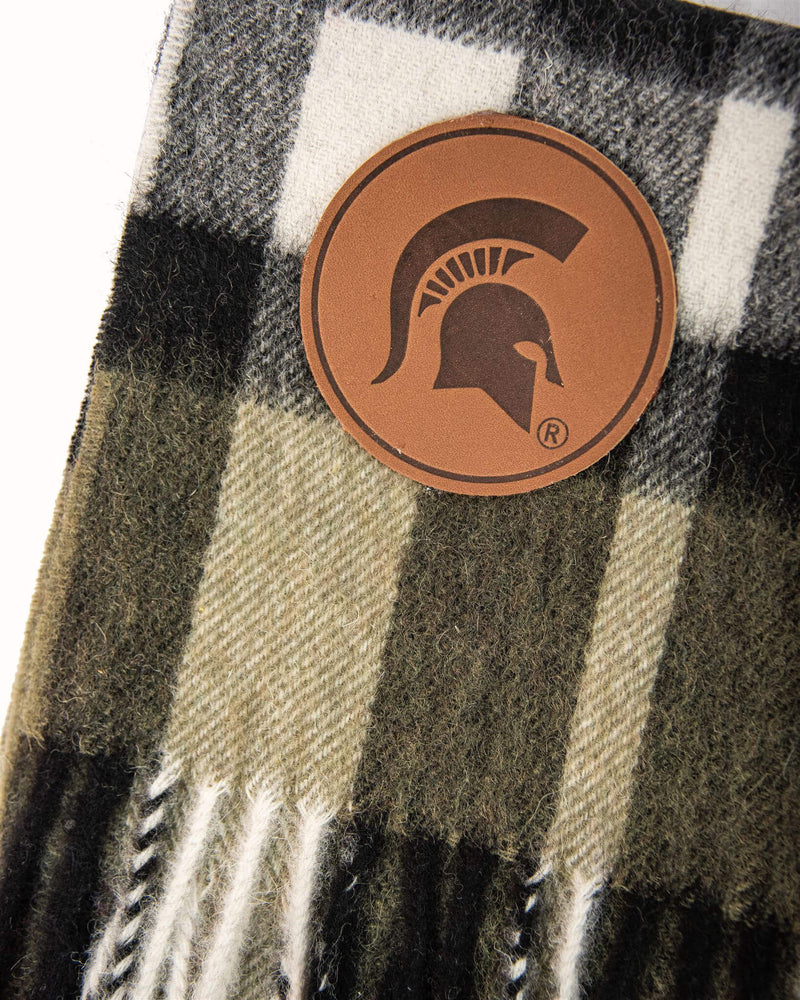 
                  
                    Michigan State University Scottish Tartan Olive Scarf – 90% Lambswool, 10% Cashmere
                  
                