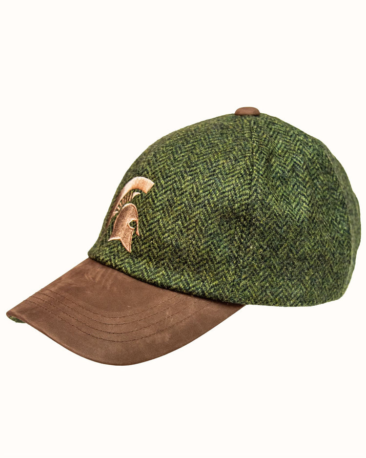 
                  
                    Michigan State University Green Herringbone Tweed Baseball Cap with Leather Bill
                  
                