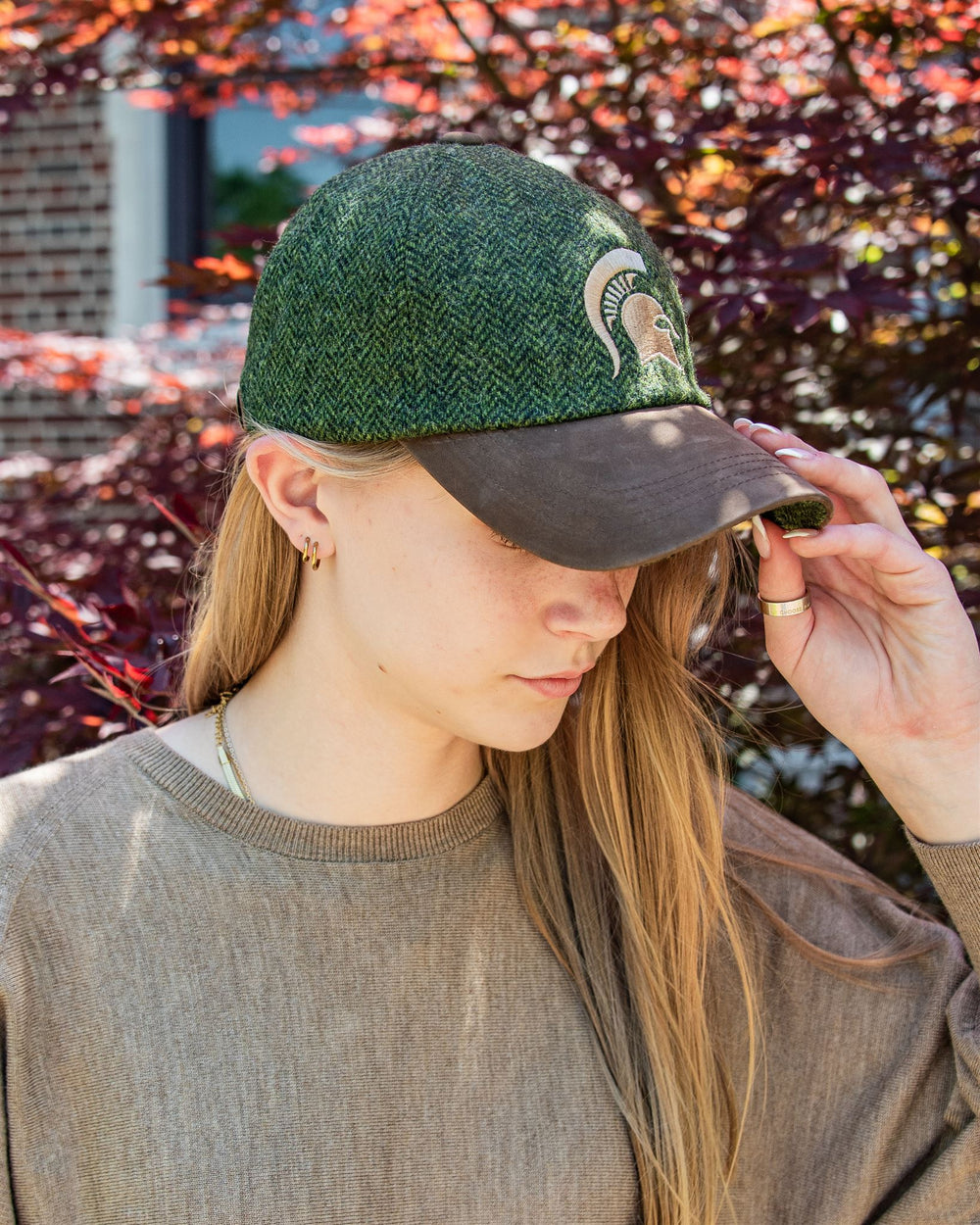 Michigan State University Green Herringbone Tweed Baseball Cap