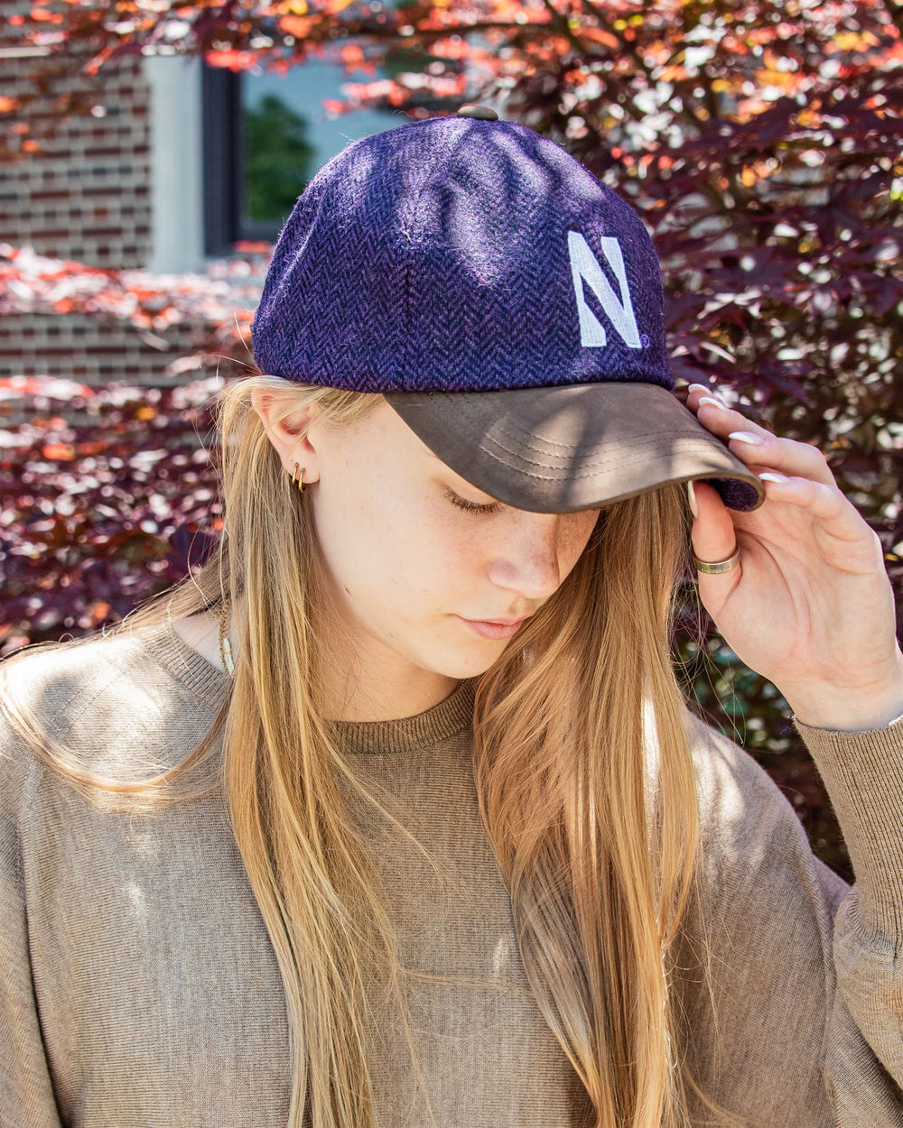 Northwestern University Purple Herringbone Wool Baseball Cap 
