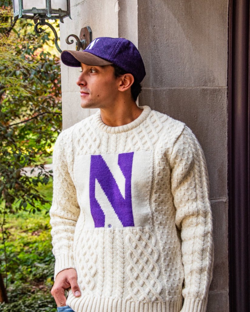 Northwestern University Men s British Wool Crew Neck Sweater Collegiate Couture Collegiate Knitwear Designs
