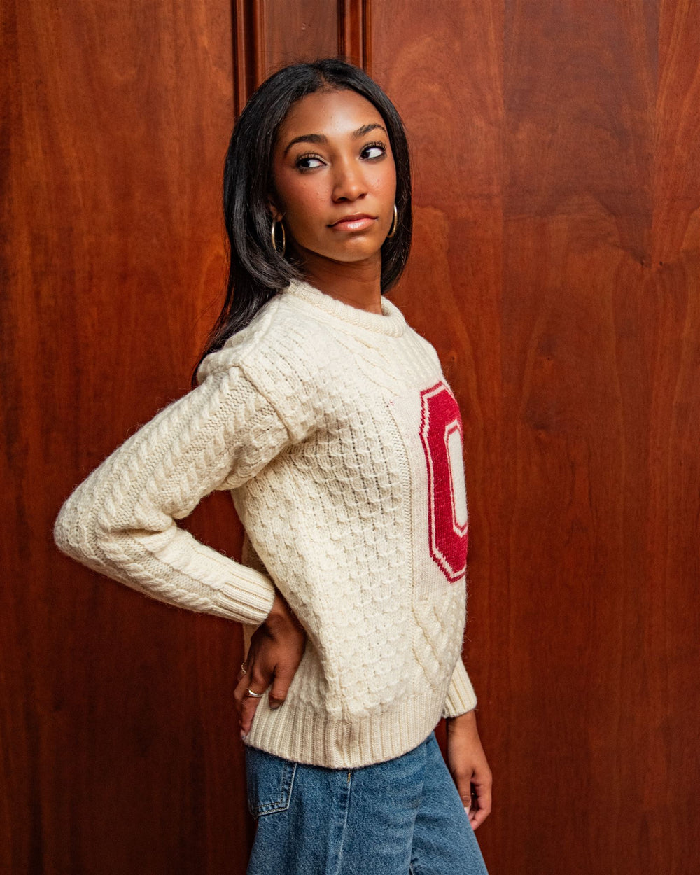 Ohio State University Women s British Wool Crew Neck Sweater Collegiate Couture Collegiate Knitwear Designs