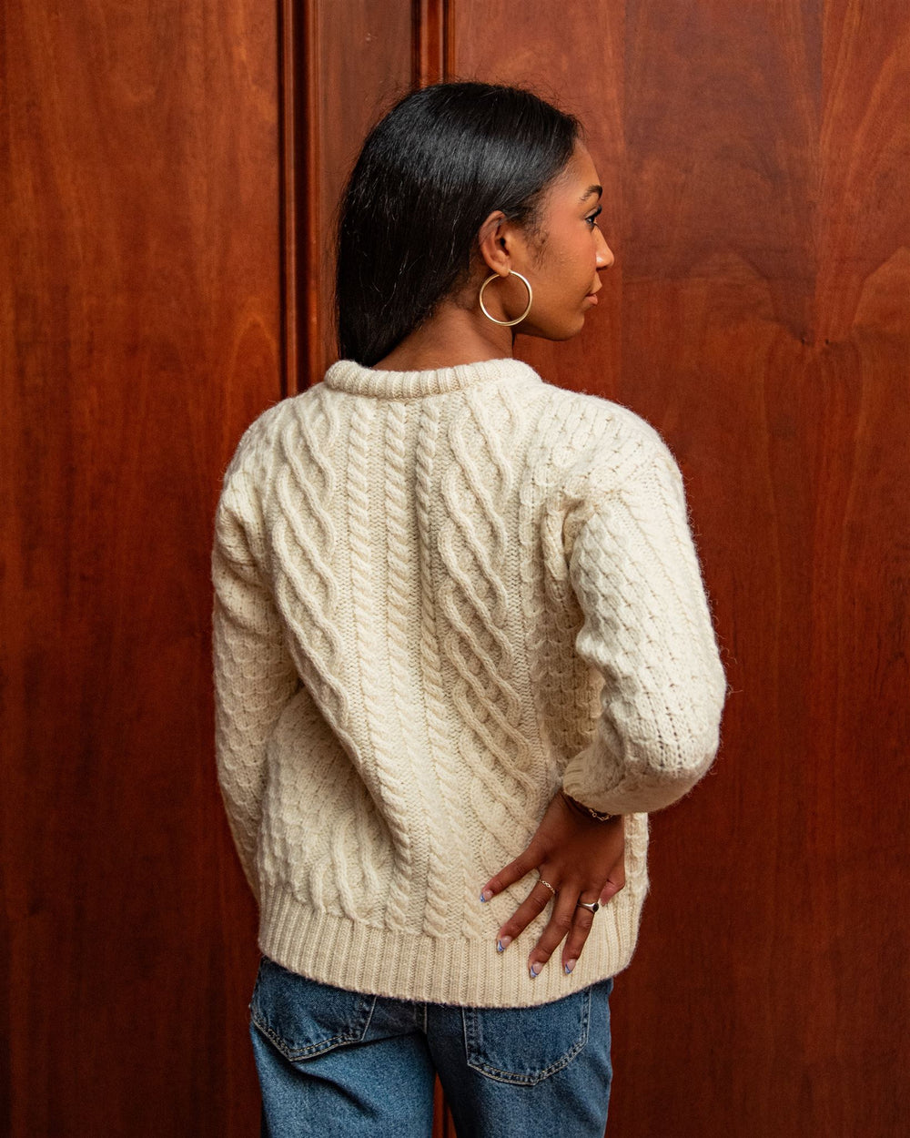 Collegiate Couture Knitwear Ohio State University Women s British Wool Crew Neck Fisherman s Sweater