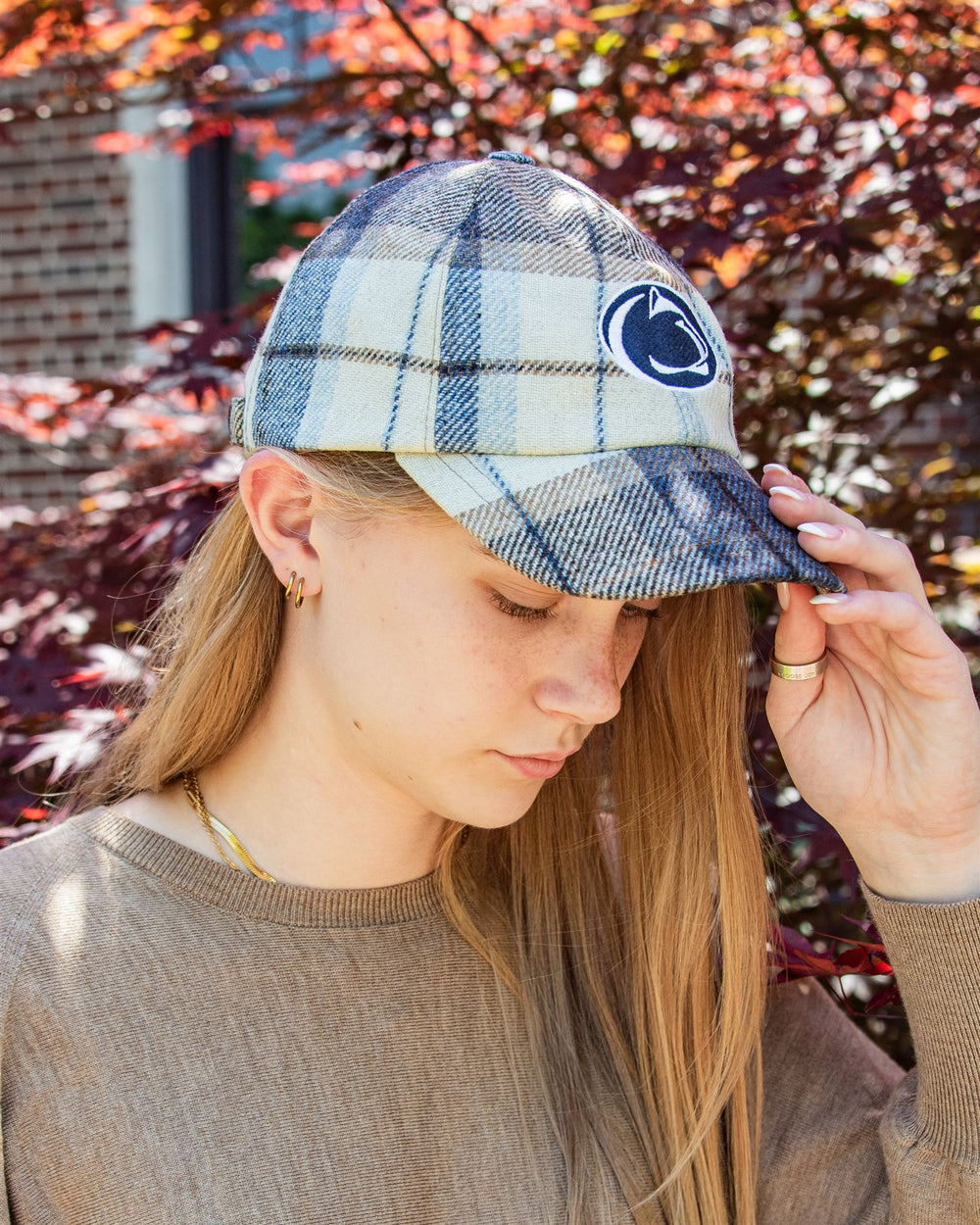 Penn State University Blue Plaid Wool Baseball Cap Collegiate Couture Collegiate Knitwear Designs