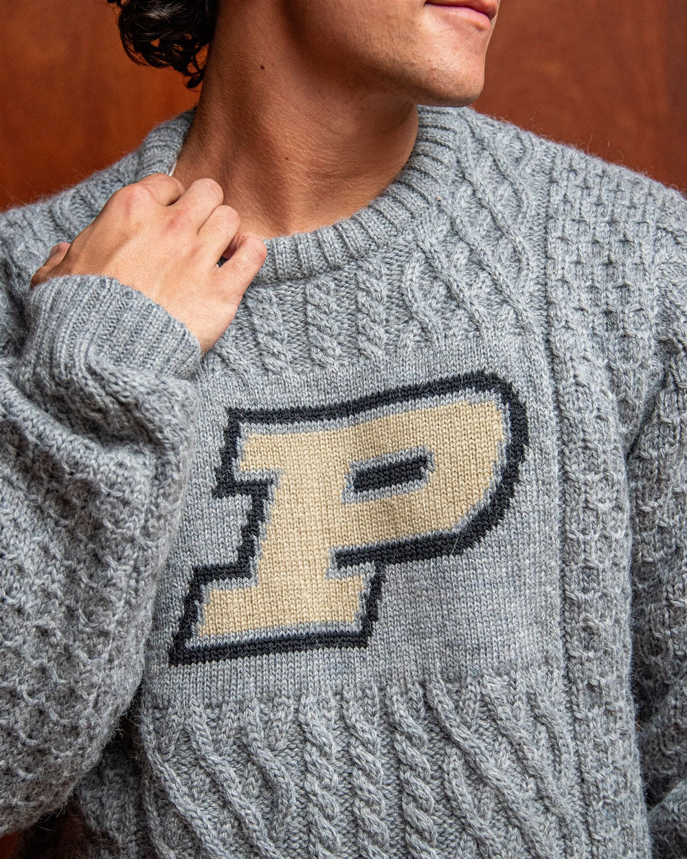 Purdue University Men's British Wool Fisherman's Sweater