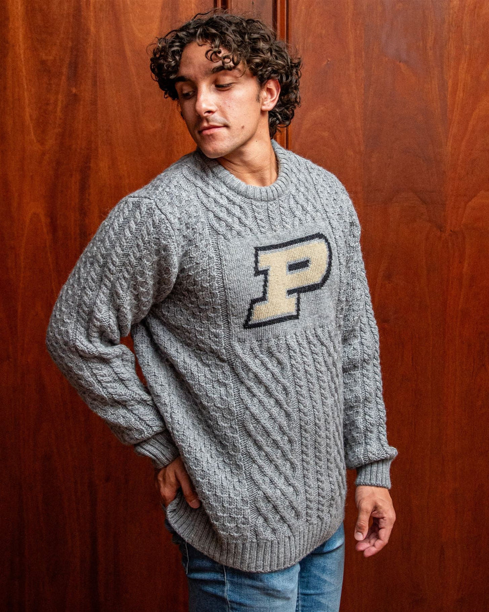 Purdue University Men's British Wool Fisherman's Sweater