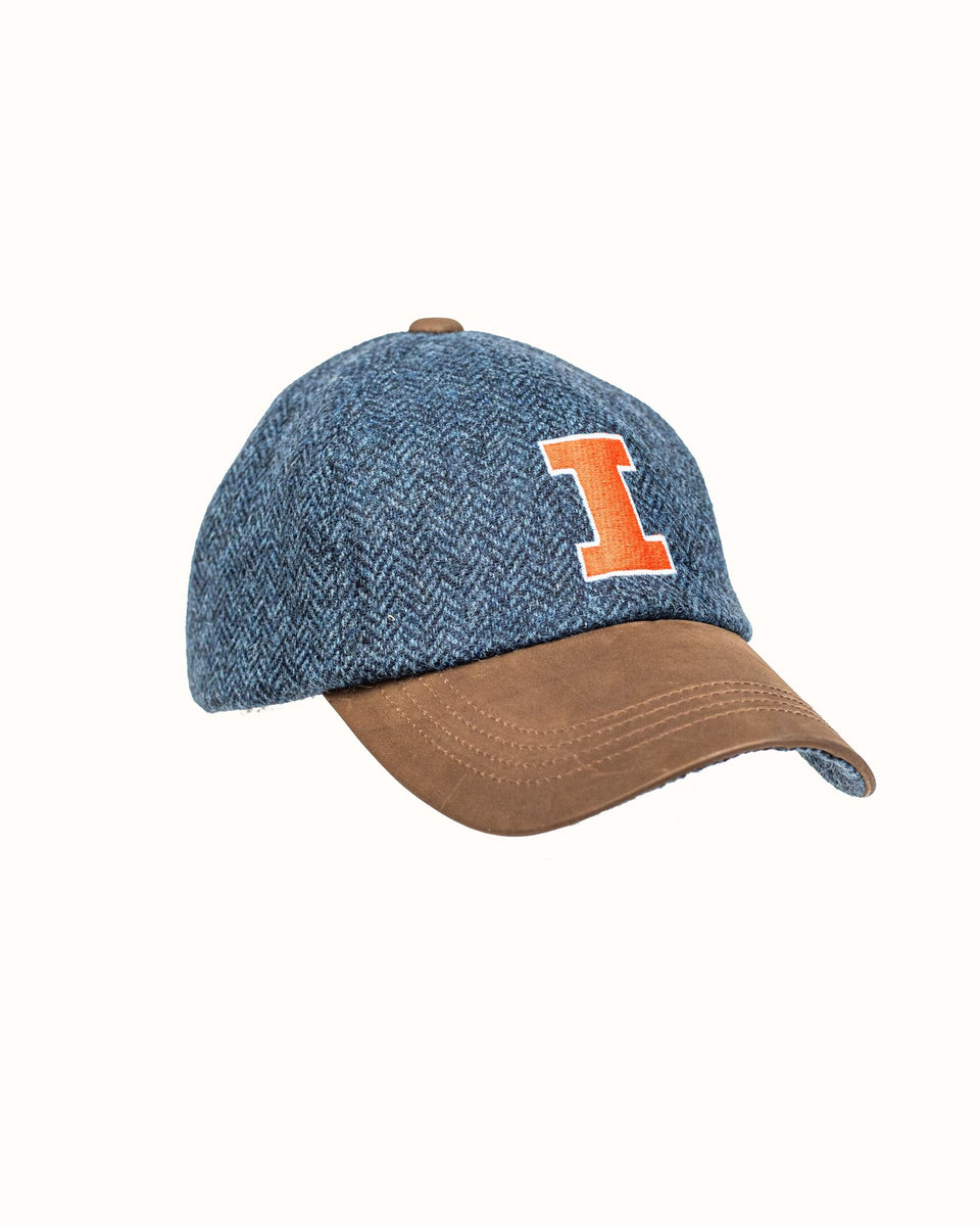 University of Illinois Blue Herringbone Wool Baseball Cap with Leather ...