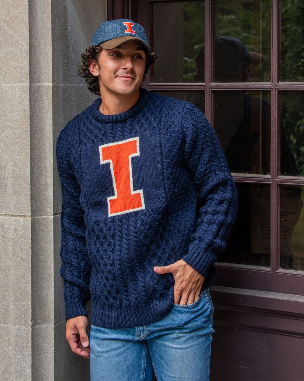 University of Illinois Men's Navy British Wool Crew-Neck