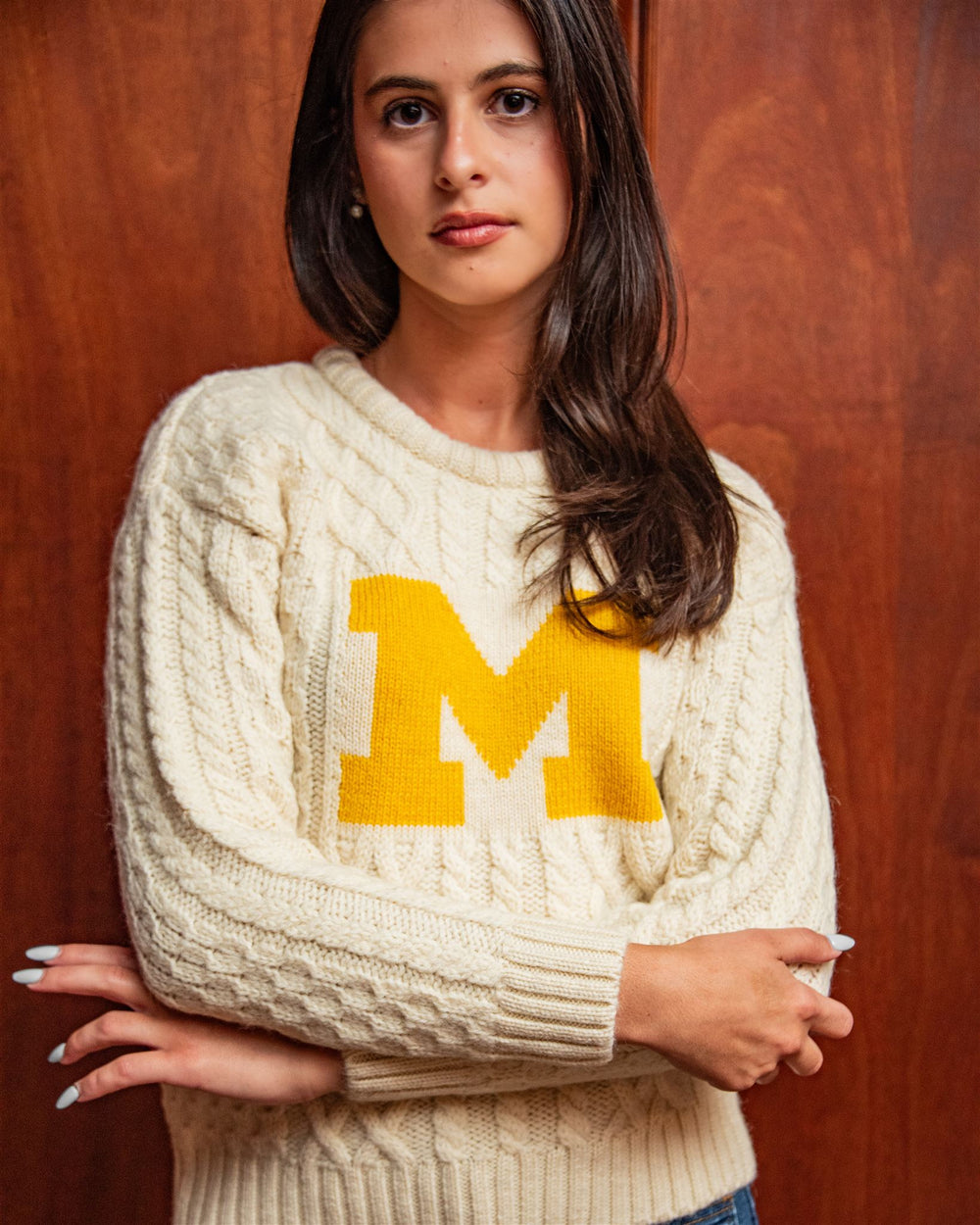 Crew neck fisherman knit jumper top