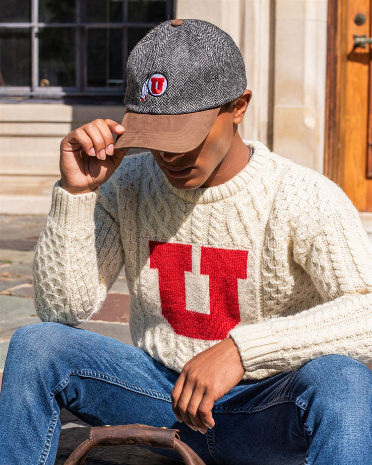 
                  
                    University of Utah Grey Herringbone Wool Baseball Cap with Leather Bill
                  
                