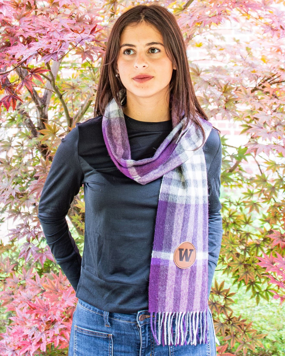 University of Washington Scottish Tartan Purple Cashmere Blend Scarf