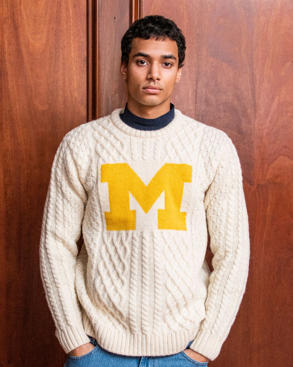University of Michigan Men's British Wool Crew-Neck Sweater