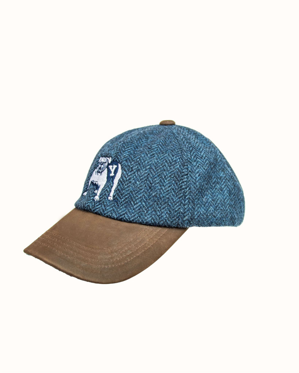 Yale University Blue Herringbone Wool Baseball Cap with Leather Bill